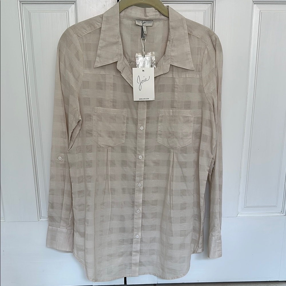 Joie NWT Small Tan Plaid Casual Button Down Shirt Pinot D style